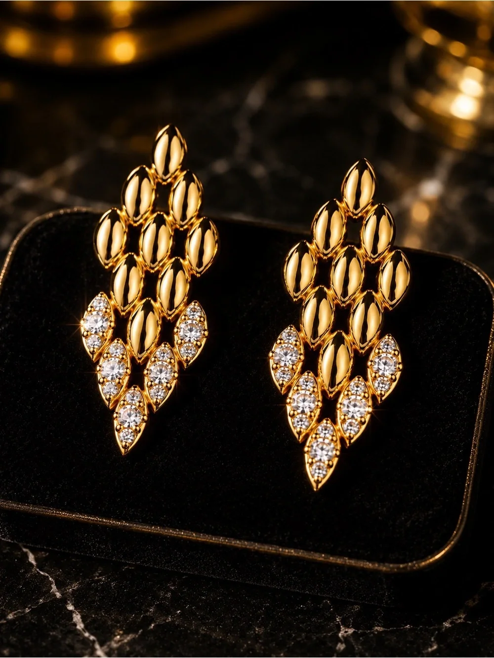 Chunky Elegant Gold Crystal Drop Earrings